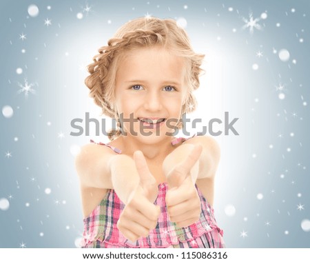 bright picture of lovely girl with thumbs up.