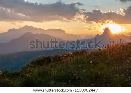 Landscape shot at the Passo di Giau, in the the Italian Dolomites, during the Golden Hour.