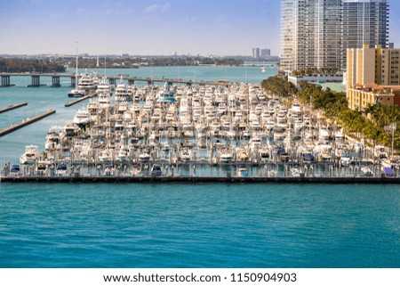 Skyline of Miami, Florida, and Miami Beach at Summer time