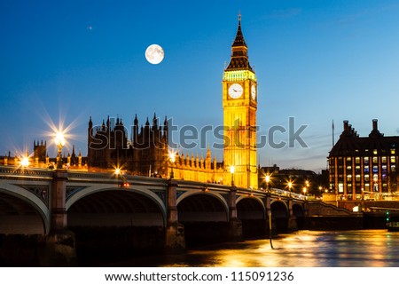 Full Moon above Big Ben and House of Parliament, London, United Kingdom