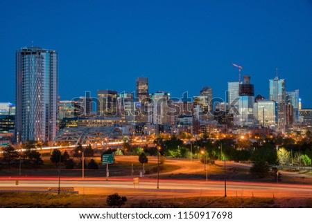 Night view of the Denver city skyline, Colorado