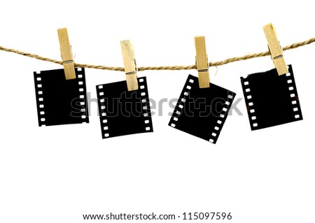 Blank photo frames with hanger on rope with white background