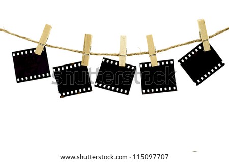 Blank photo frames with hanger on rope with white background