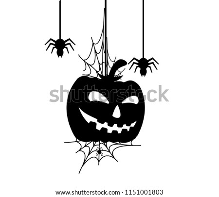 pumpkin and spider webs, black silhouette vector on a white background
