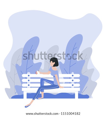 woman sitting bench nature background