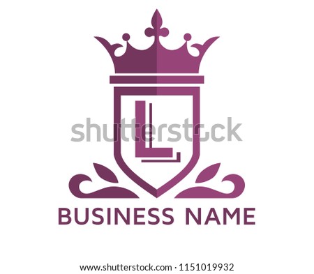 purple color beautiful simple luxury classic vintage swirl or floral shield border logo design template with initial name of business company on it type letter l