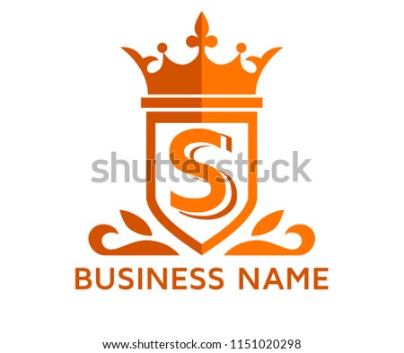 orange color beautiful simple luxury classic vintage swirl or floral shield border logo design template with initial name of business company on it type letter s