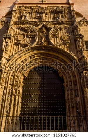 Spain, Malaga, Doors of the cathedral of Malaga