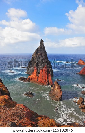 Picturesque colorful cliffs and islands.  The eastern tip of the island of Madeira