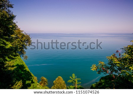 Black sea panoramic , Georgia. Analogue film effect.