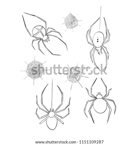 Spiders set. Symbol of phobias and horrors. Design for Halloween.
