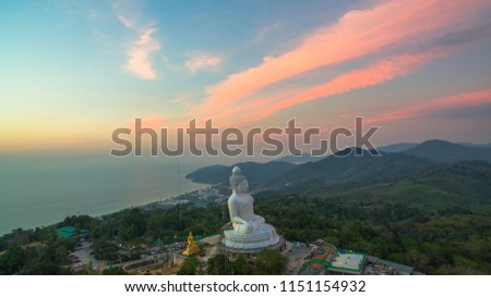 Stunning panoramic view Phuket white big Buddha landmark of Phuket island can see from distance. 
