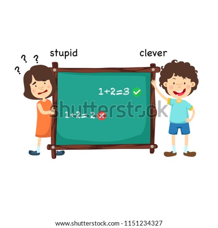 Opposite stupid and clever vector illustration