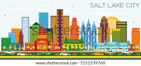 Salt Lake City Utah Skyline with Color Buildings and Blue Sky. Vector Illustration. Business Travel and Tourism Concept with Historic Architecture. Salt Lake City Cityscape with Landmarks.