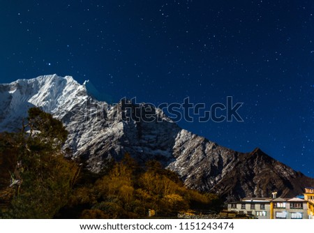 Tengboche Monastery at night in moon light - Everest region, Nepal, Himalayas