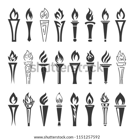 Torch and flame icons set. The symbol of victory, success or achievement. Vector illustration