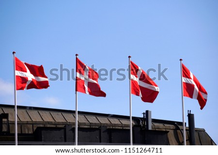 Denmark flag on a mat in the wind and blue sky