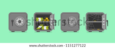 Set of security metal safes. flat style. isolated on green background Royalty-Free Stock Photo #1151277122