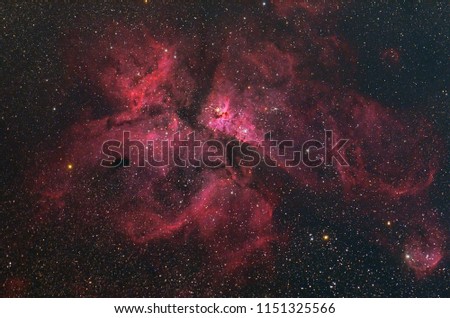 Eta Carinae Nebula with Galaxy,Open Cluster,Globular Cluster, stars and space dust in the universe and Milky way taken by dedicated astrophotography camera on telescope.