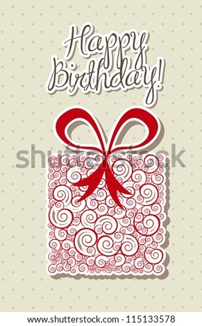 happy birthday card with cute gift. vector illustration