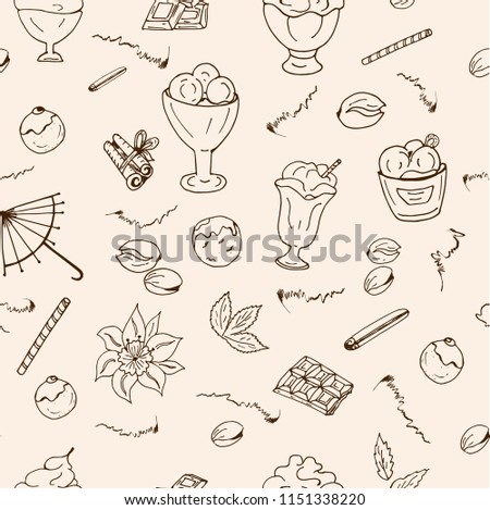 Pattern, ice cream brown contour on a light background. Vector
