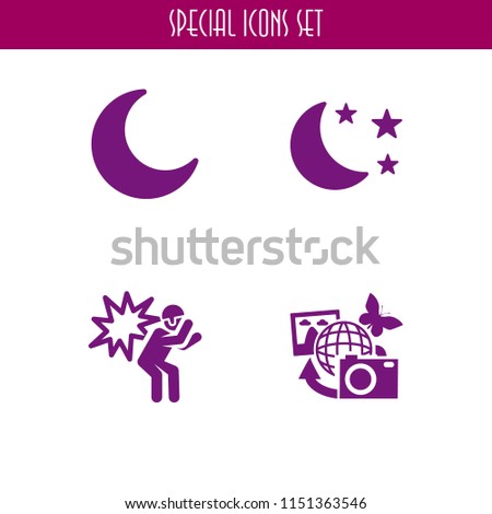 4 cosmos icons in vector set. night, moon, earth pictures and explosion illustration for web and graphic design