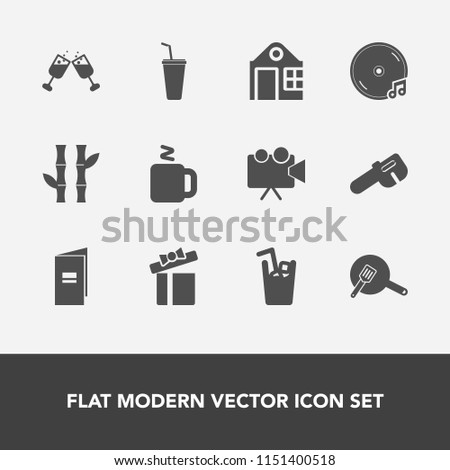 Modern, simple vector icon set with kitchen, wineglass, nature, repair, drink, liquid, real, glass, plant, present, food, hot, book, hammer, screen, holiday, brochure, cooking, juice, video, red icons