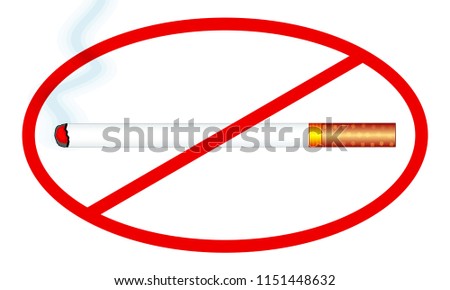 Illustration of the smoking cigarette and ban symbol