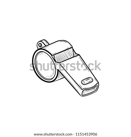 Whistle hand drawn outline doodle icon. Competition, football game equipment, judge and referee whistle concept. Vector sketch illustration for print, web, mobile and infographics on white background.