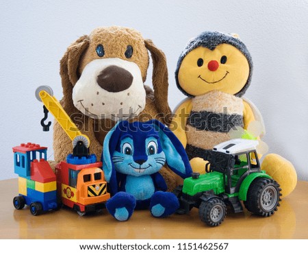 variety of plush and plastic toys