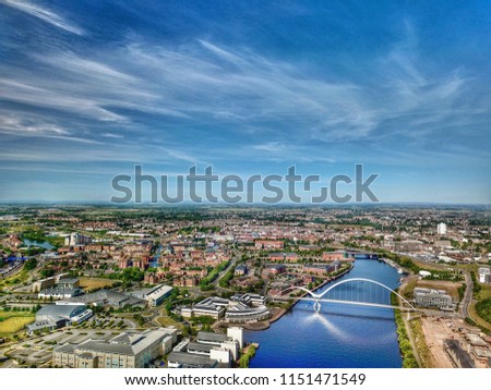 Stockton-on-Tees and the River Tees by air. Aerial photograh north east england. Royalty-Free Stock Photo #1151471549