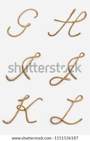 Letters from G to L made of rope isolated on white background Royalty-Free Stock Photo #1151536187