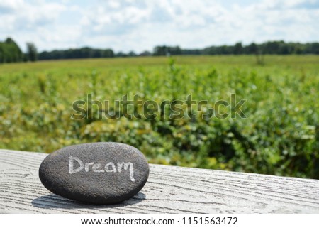 Dream rock with meadow background