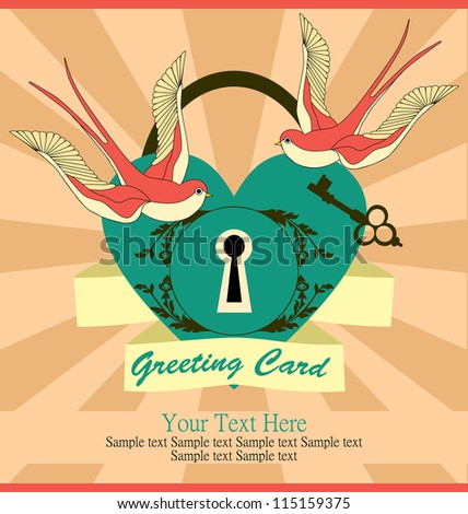 cute retro card with swallow. vector illustration