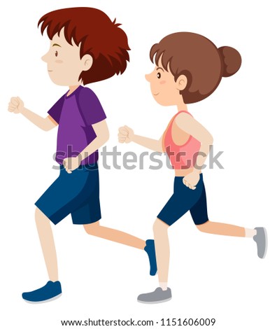 A young man and woman running illustration