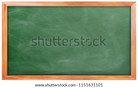 Empty green chalkboard on white background, Blank chalkboard with wooden frame isolated on white background. can add your own text on space.