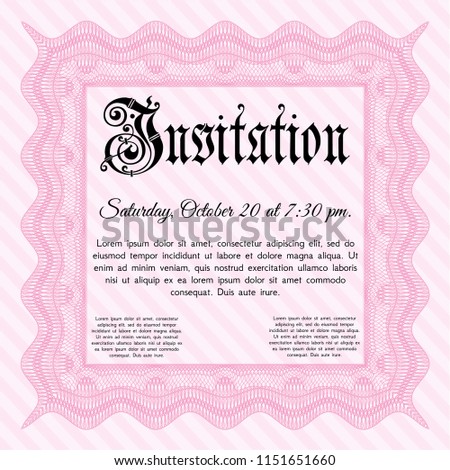 Pink Retro invitation template. Lovely design. Customizable, Easy to edit and change colors. With guilloche pattern. 