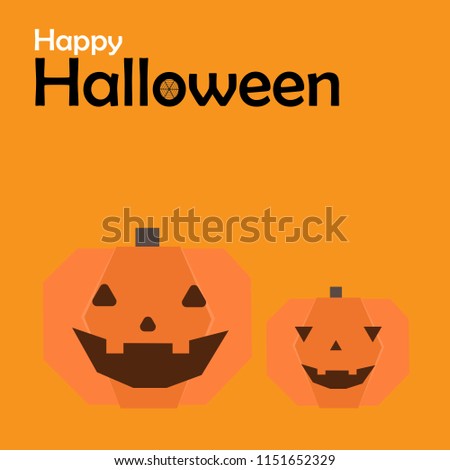Happy Halloween day design background. Cute cartoon character. Halloween theme Vector holiday, origami card, paper cut card, can be used as a greeting card, poster, print or banner.