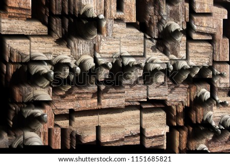 tribute to Picasso, cubist photograph of the old wooden door with metal ornaments in Toledo, Spain, series of photographs with cubist effects,artistic photography, contemporary art, Royalty-Free Stock Photo #1151685821