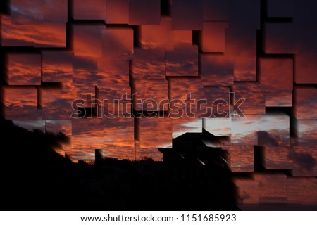tribute to Picasso, cubist photograph of the red sunset in Tenerife, Spain, series of photographs with cubist effects,artistic photography, contemporary art, Royalty-Free Stock Photo #1151685923