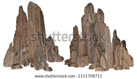 Beautiful volcanic rock carved by erosion.
Stones on white background provided with a clipping path.
