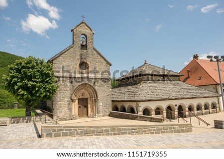 Church of Santiago in Roncesvalles under blue sky, Spain Royalty-Free Stock Photo #1151719355