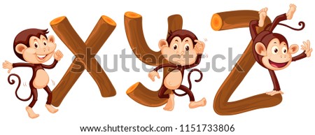 Monkey and wood alphabet illustration
