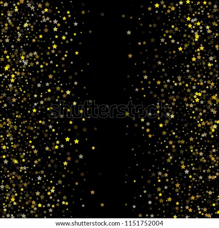 Gold Stars Confetti, Vector Christmas Celebration Background. VIP Sparkles New Year Birthday Party Decoration.