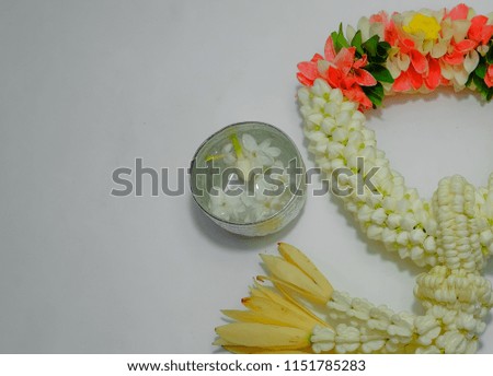  Thai traditional jasmine garland on White background. Symbol of Mother's day in Thailand.