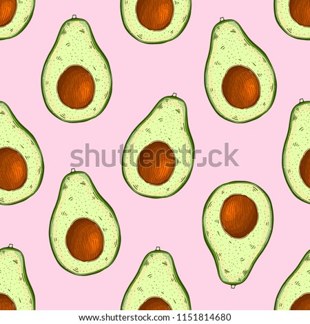 Seamless vector pattern with fruits avocado. For kitchen, for printing on textiles, phone case. Mix design for fabric and decor.Vitamin farm, drawing, product market. Hand draw illustration.