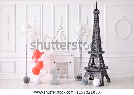 Decorations in Paris style. One year birthday decorations.