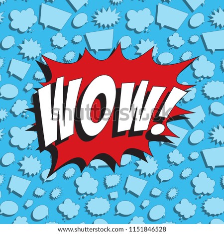 word wow! in retro comic speech bubble on colorful background with different speech bubbles