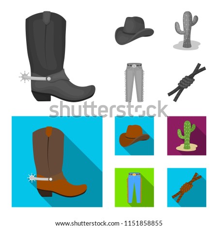 Hat, cactus, jeans, knot on the lasso. Rodeo set collection icons in monochrome,flat style vector symbol stock illustration web.