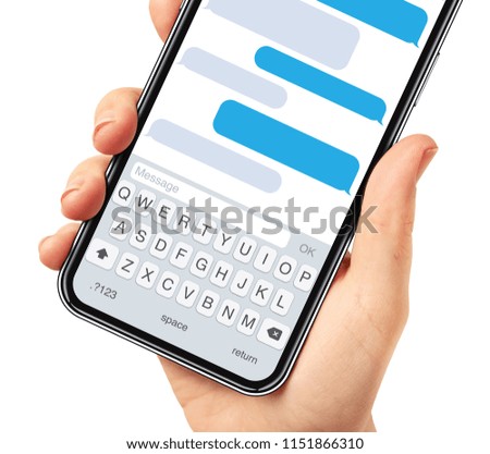 Woman hand holding smartphone with sms template 